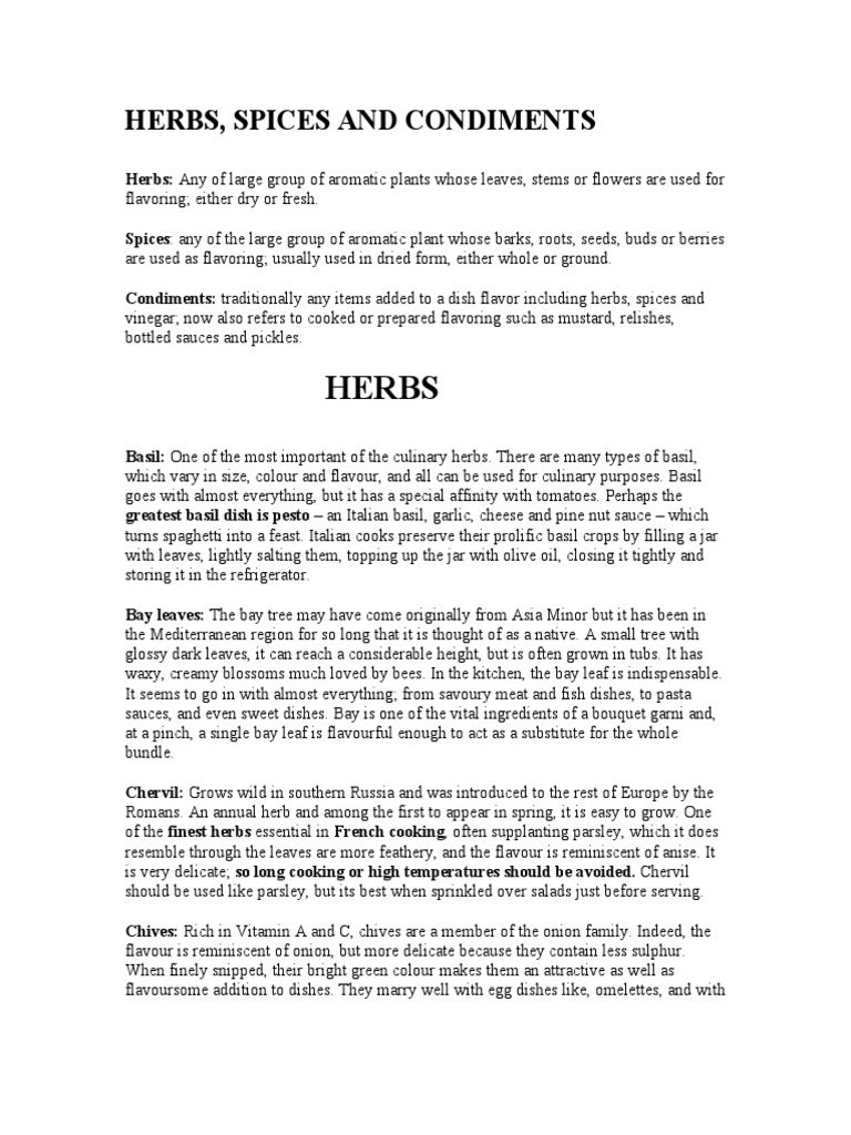 Herbs, Spices, and Condiments Guide | PDF | Fennel | Nutmeg