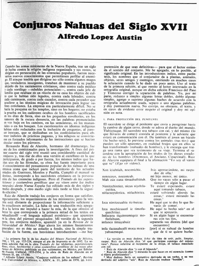 Conjuros Nahuas Del S.xvii Alfredo Lopez Austin PDF
