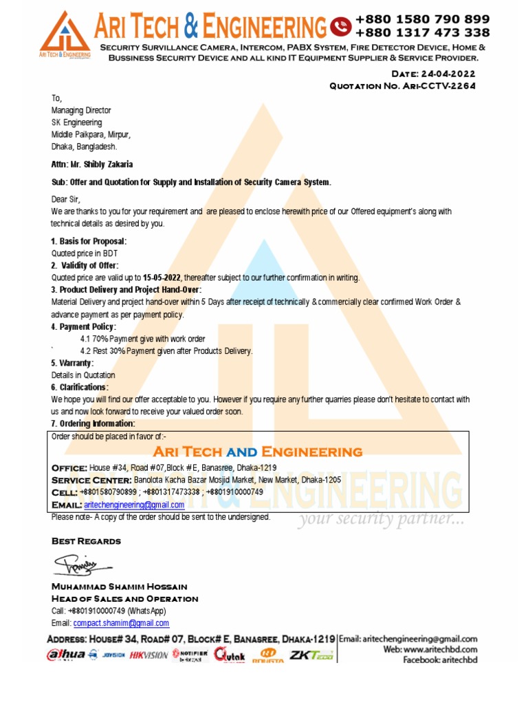 CCTV System Install Quotation Sample PDF Hard Disk Drive Computing