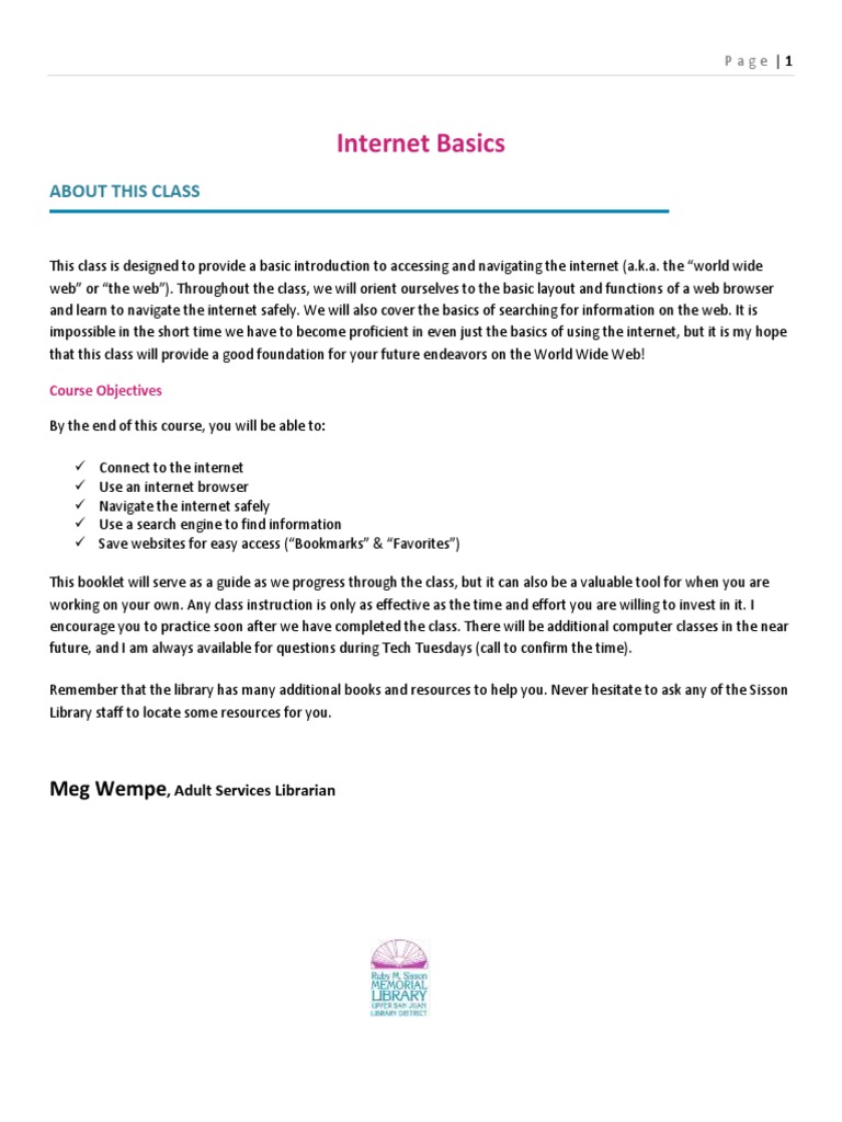 Internet Basics Class Handout | PDF | World Wide Web | Internet & Web