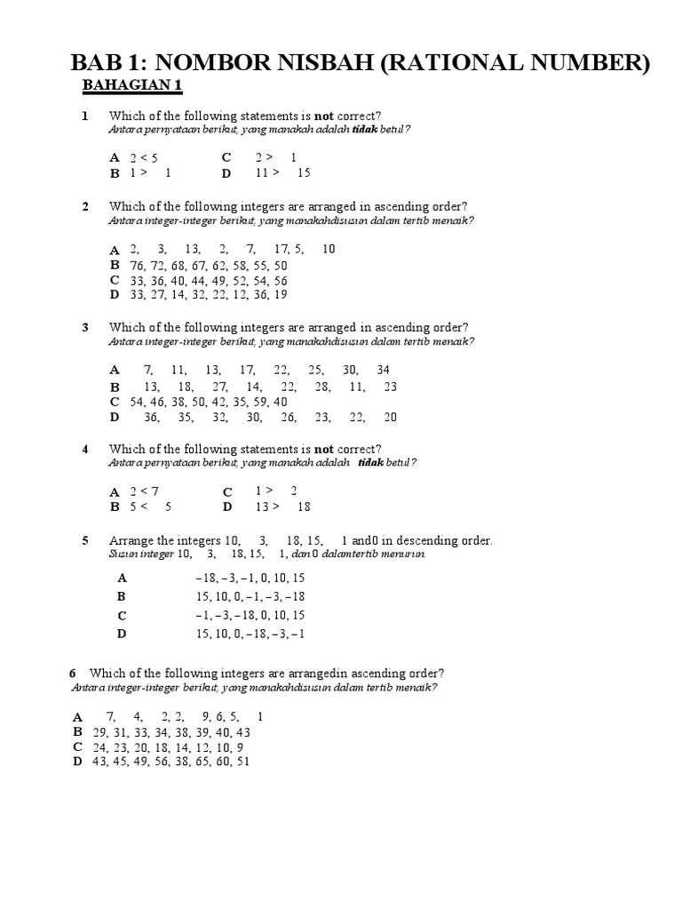 Modul Matematik Tingkatan 1: Nombor Nisbah | PDF