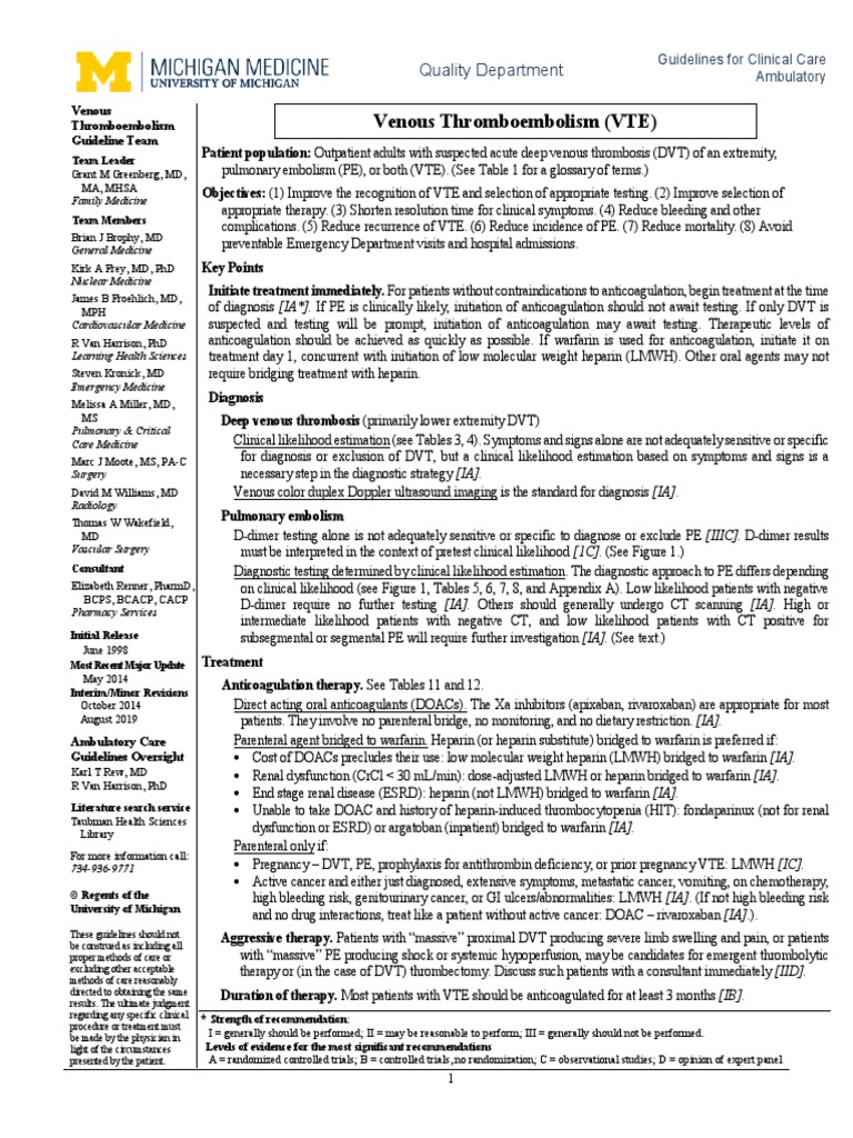 Venous Thromboembolism (VTE) : Quality Department | PDF | Thrombosis ...