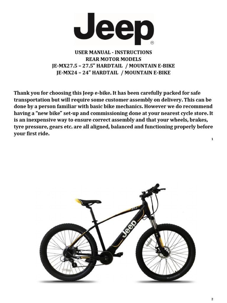 Jeep MHR 7000 E-Bike User Manual | PDF | Battery Charger | Brake