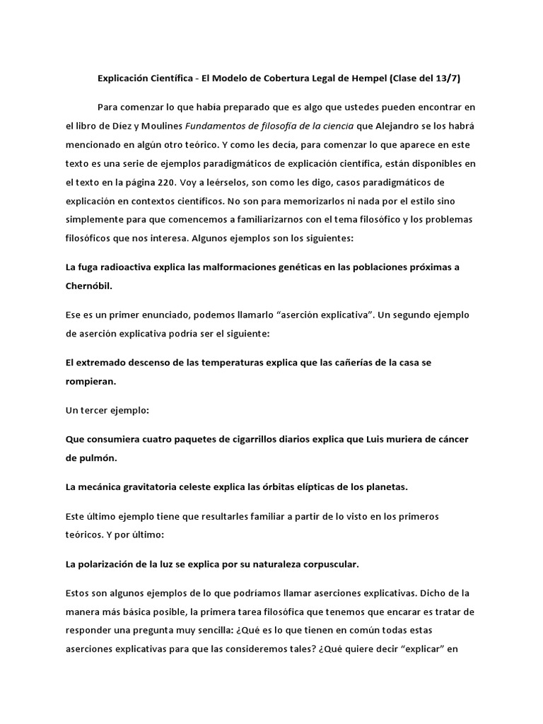 Explicación Científica El Modelo de Cobertura Legal de Hempel PDF
