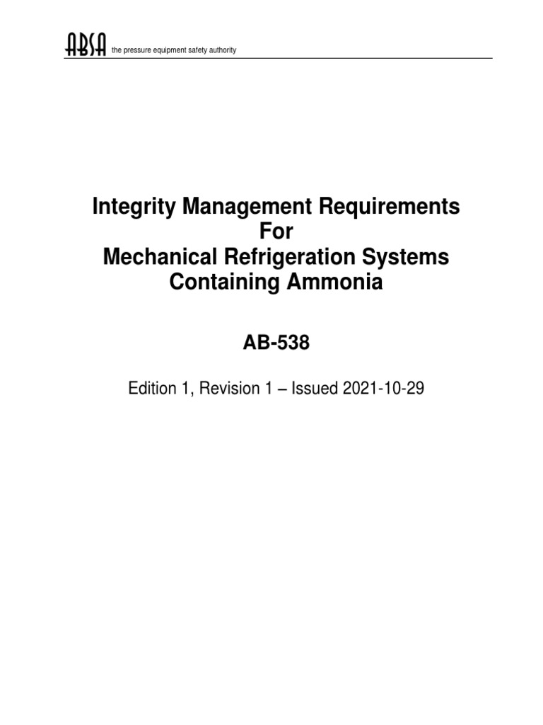 Ab 538 Integrity Management Requirements For Mechanical Refrigeration