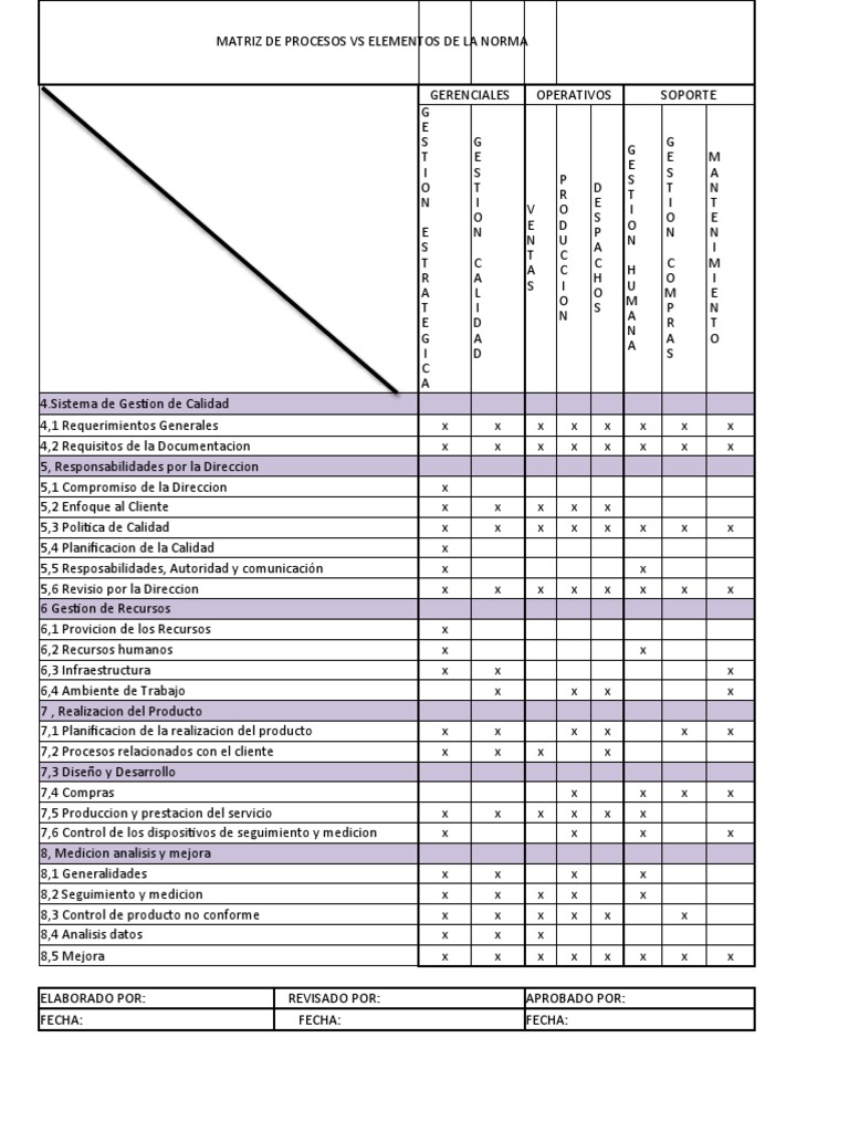 Matriz de Procesos VS Elementos de La Norma | PDF