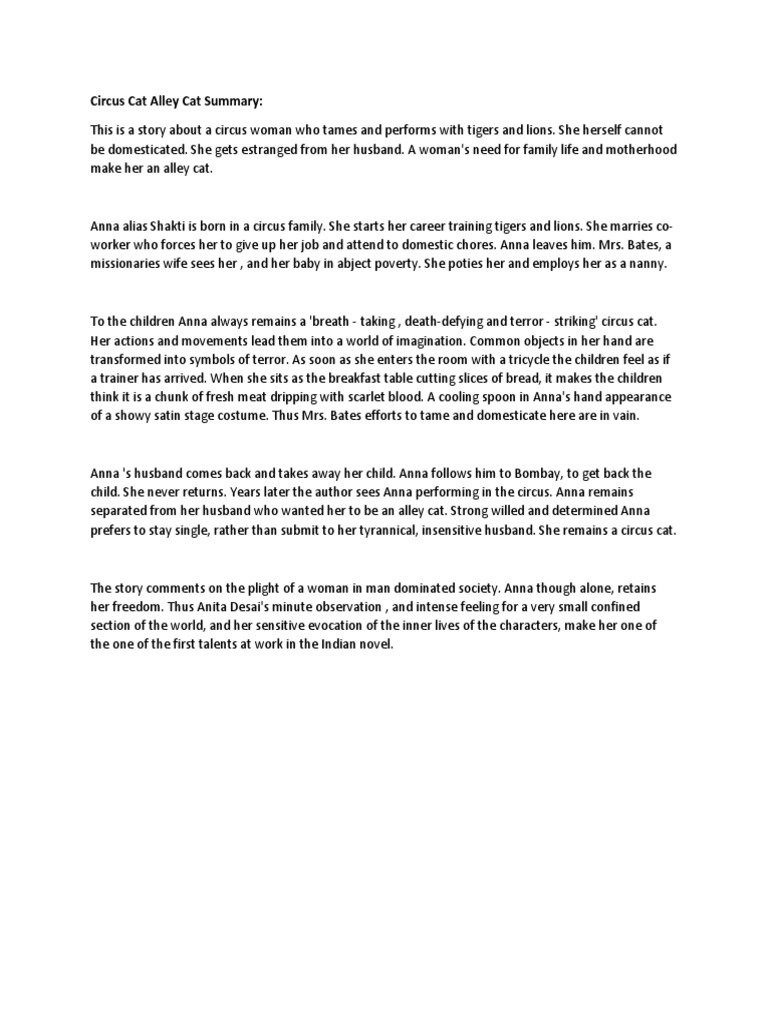 Circus Cat Alley Cat Summary Student Note PDF