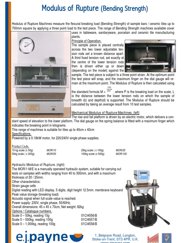 Modulus of Rupture Testing Machines | PDF | Strength Of Materials ...