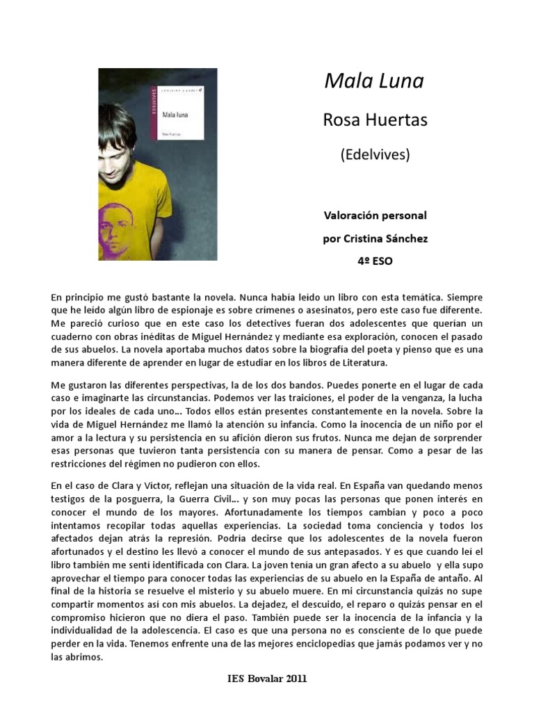 libro mala luna escrito por Rosa Huertas de segunda mano por 6 EUR en  Vitoria-Gasteiz en WALLAPOP