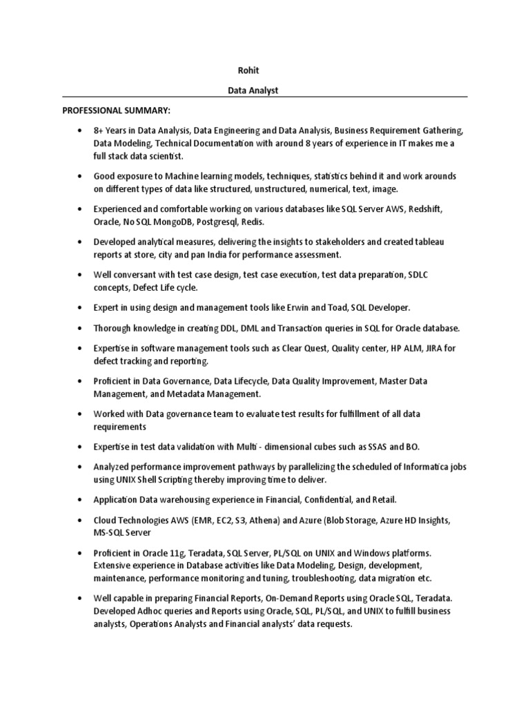 Rohit Data Analyst Professional Summary | PDF | Databases | Ibm Db2