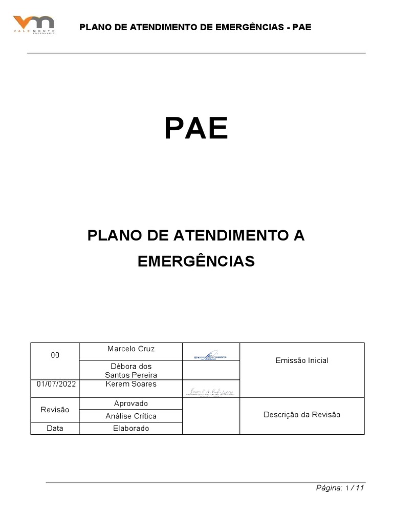 PAE - PLANO DE ATENDIMENTO A EMERGENCIAS Adamadina | PDF | Comunicação
