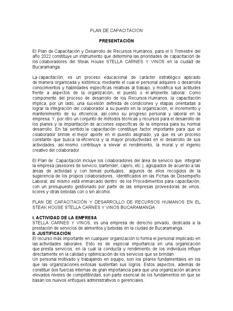 Plan de Capacitacion | PDF | Business | Gestión de recursos humanos