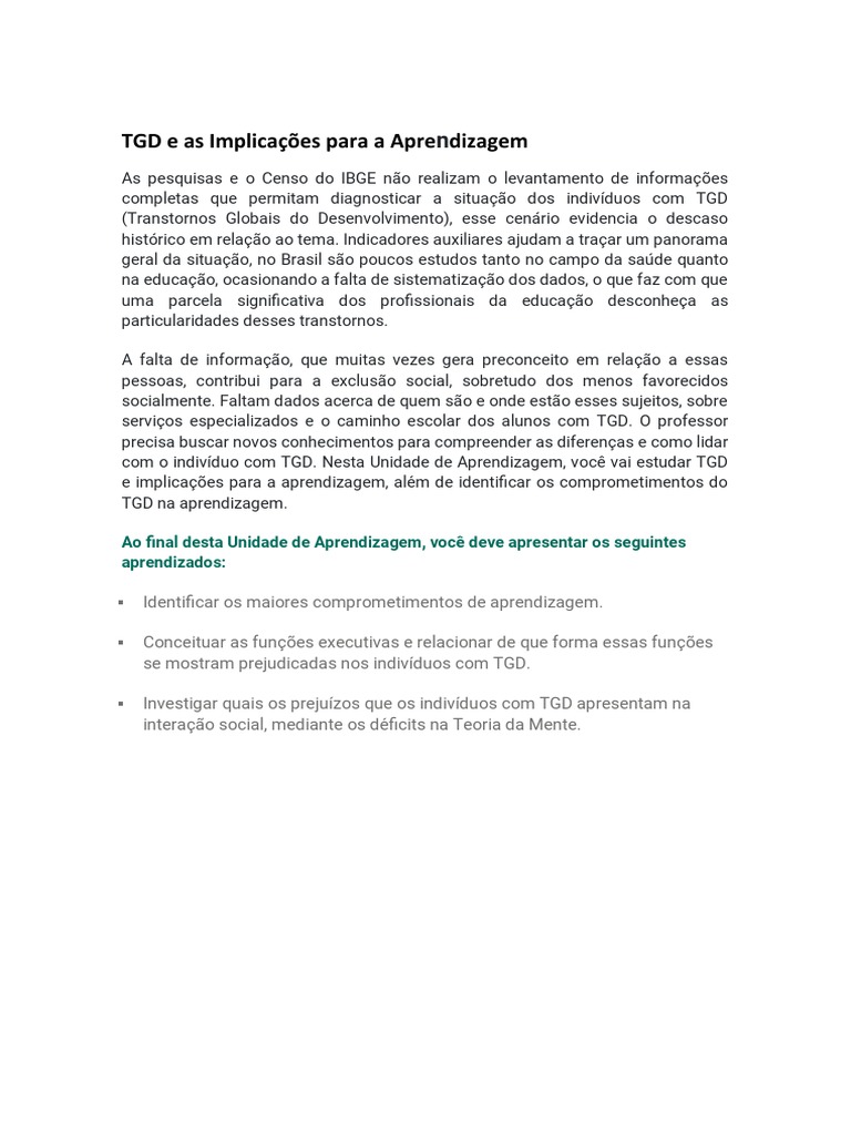 Educação Inclusiva e TGD: Desafios e Soluções | PDF | Aprendizado | Autismo