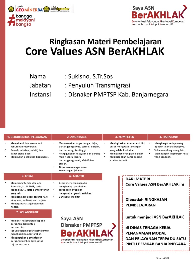Panduan Core Values ASN BerAKHLAK | PDF