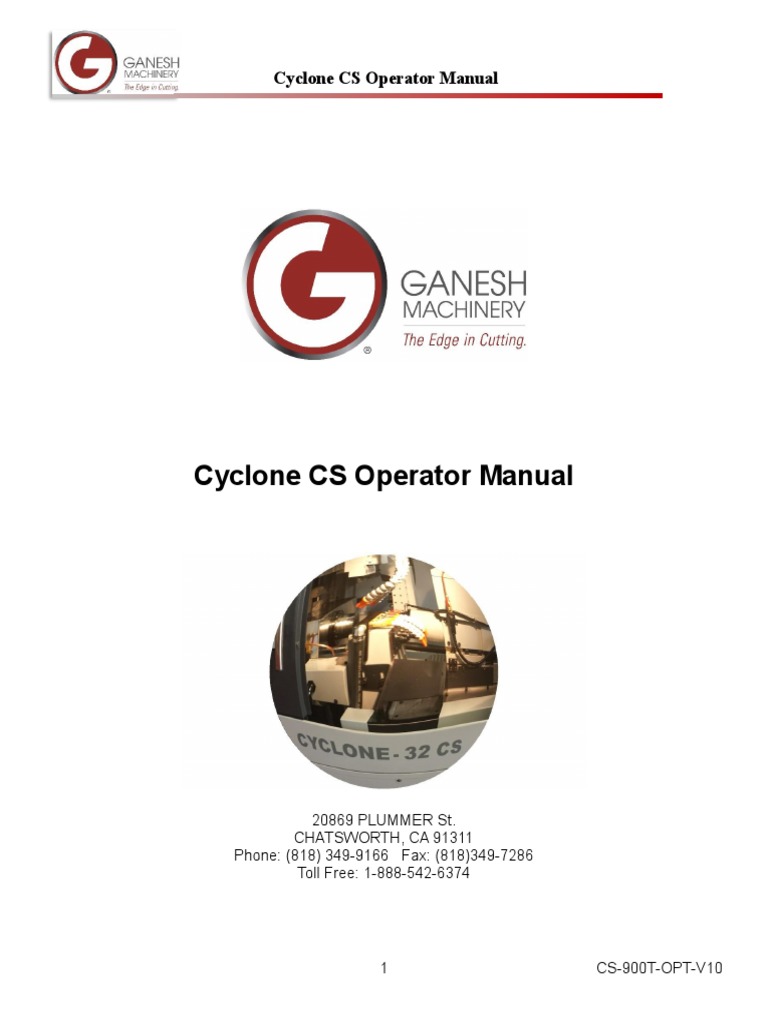 Cyclone CS Operator Manual CS-900T-OPT-10 | PDF | Screw | Computer Program