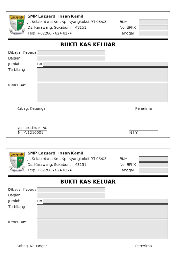 Contoh Bukti Kas Masuk Dan Kas Keluar Berbagai Contoh