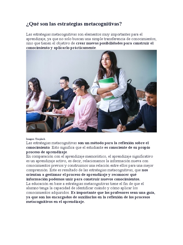 Estrategias Metacognitivas en Aprendizaje | PDF | Aprendizaje | Teoria ...