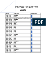 Study Timetable For Next Two Weeks