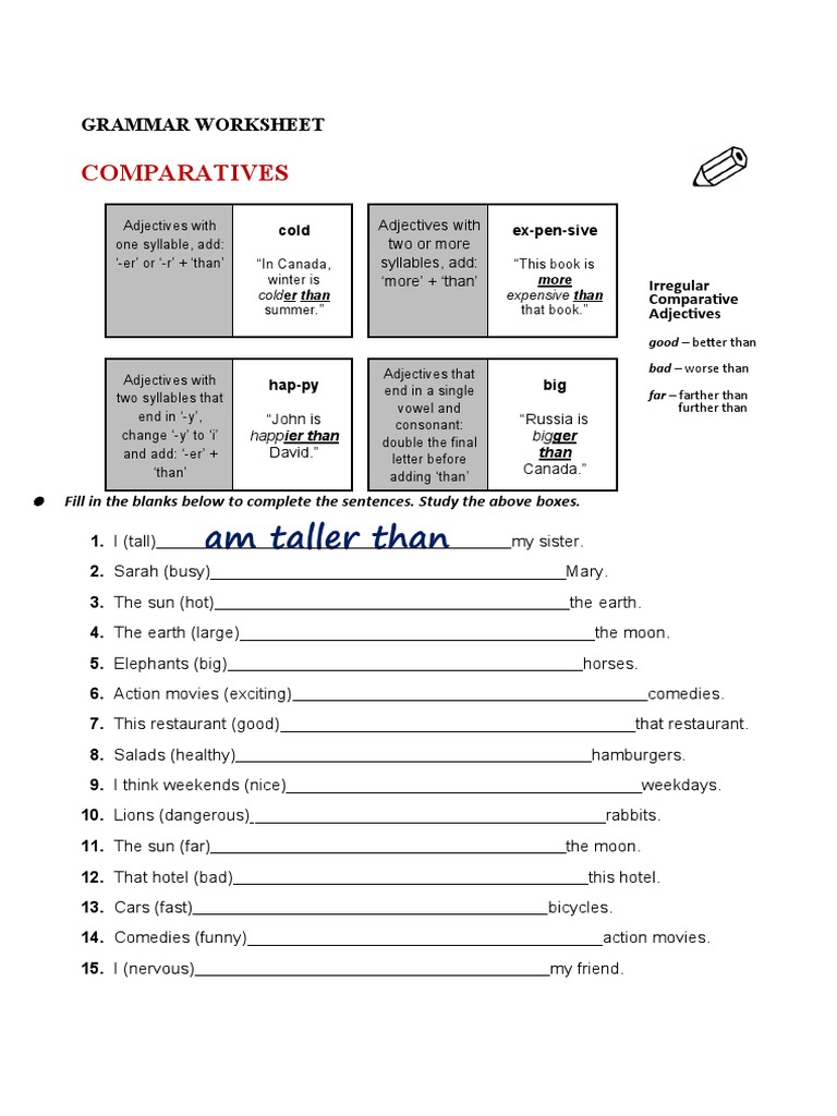 Comparatives: Grammar Worksheet | PDF | Linguistics | Languages