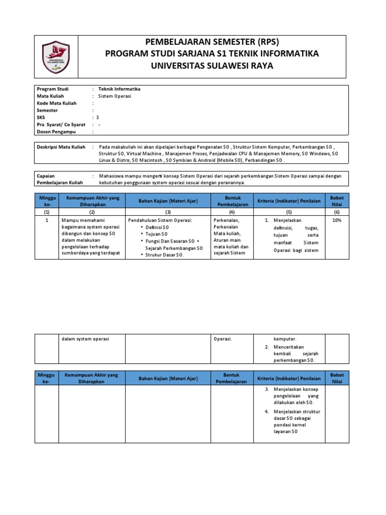 RPS Sistem Operasi | PDF