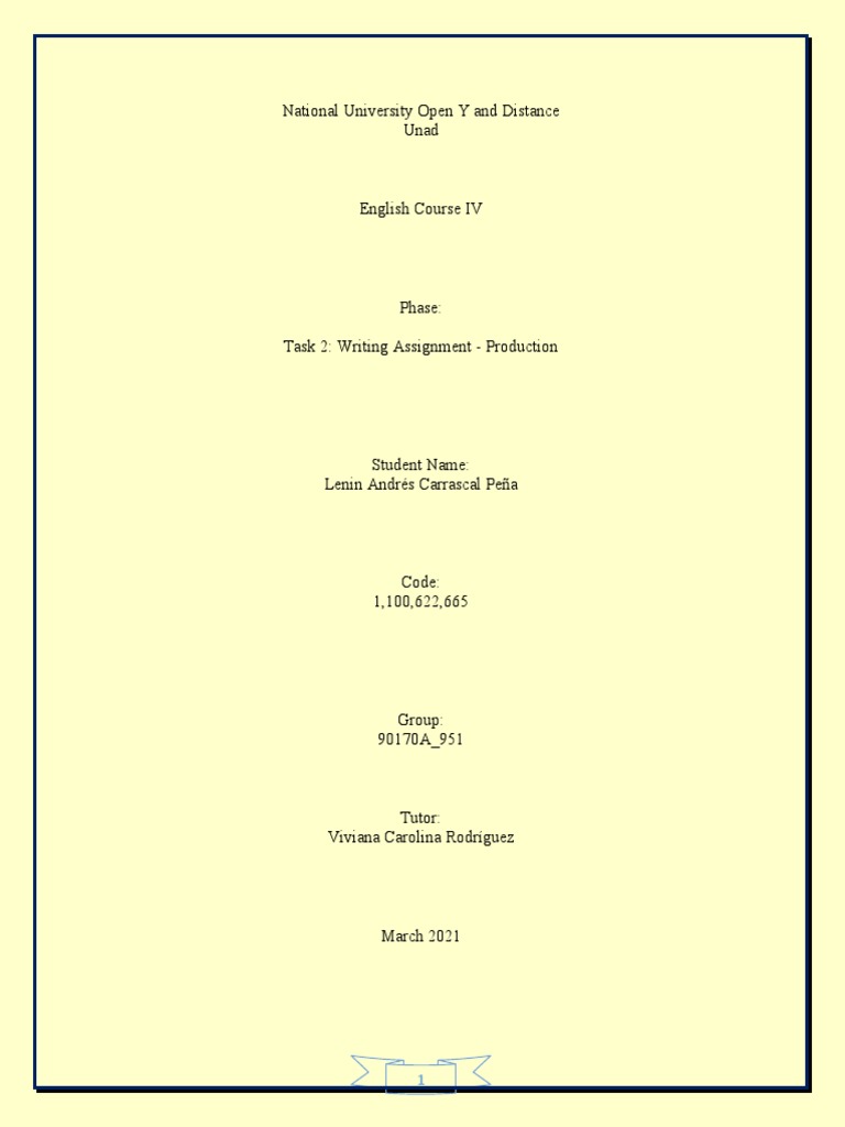 1st Week - Unit 1 - Task 2 - Writing Assignment - Production | PDF ...