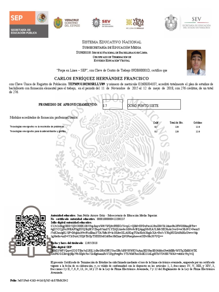 Certificado de Bachillerato en Línea SEP | PDF | Plan de estudios