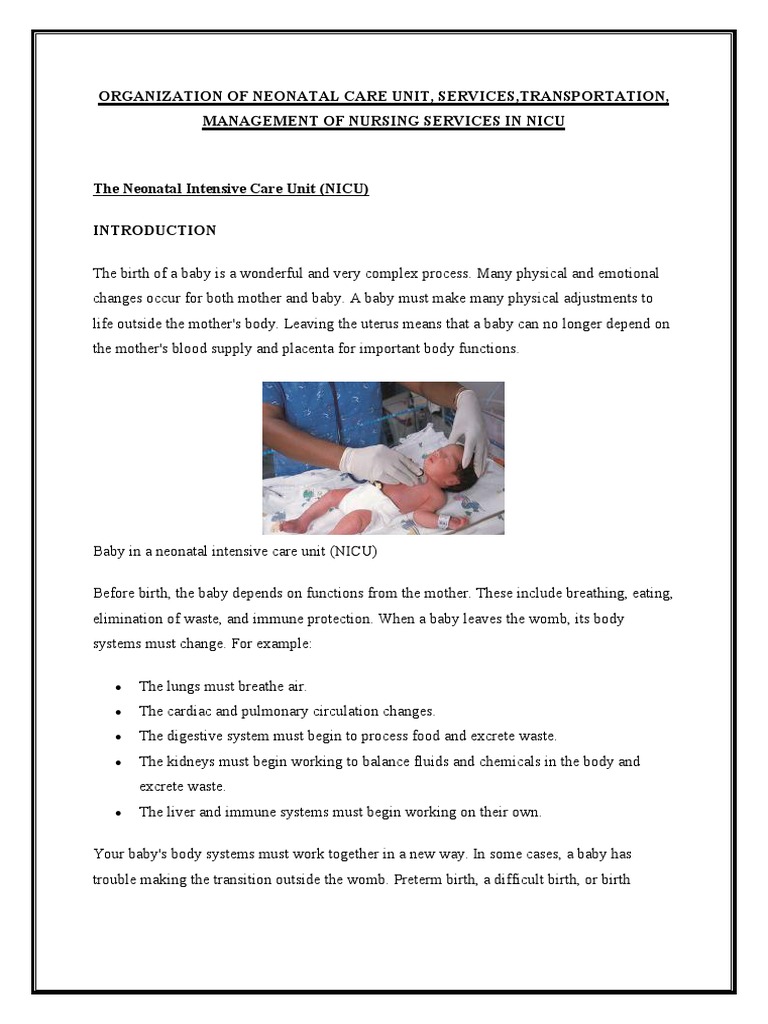 NICU Organization and Care Overview | PDF | Neonatal Intensive Care ...