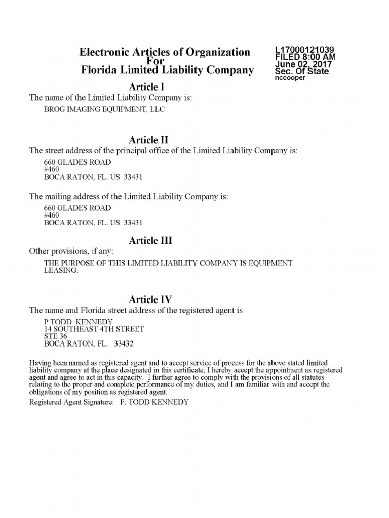 Articles of Organization | PDF