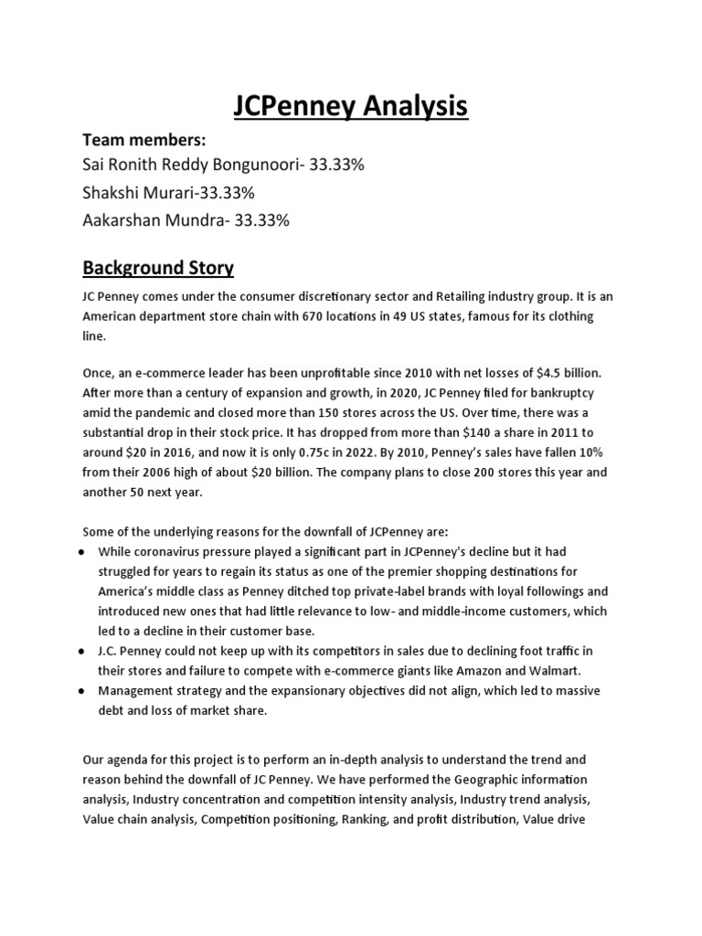 Jcpenney Analysis Background Story Pdf Retail Revenue