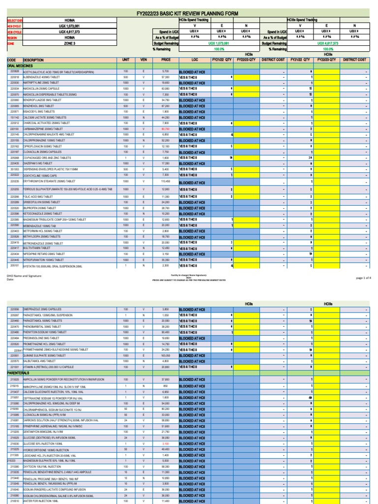 FY2022/23 Basic Kit Review Form | PDF | Intravenous Therapy ...