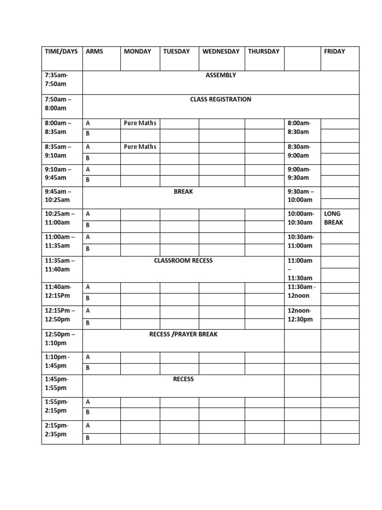 Grade 4 Weekly Timetable | PDF