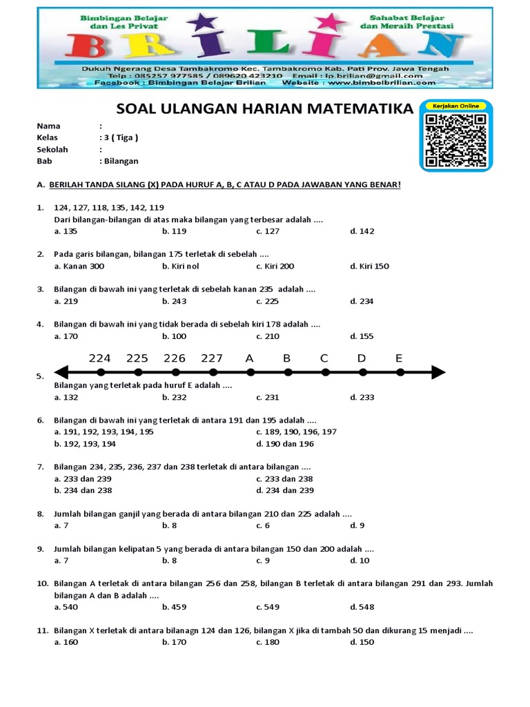 Soal Matematika Kelas 3 SD Bab 1 Bilangan Dan Kunci Jawaban | PDF