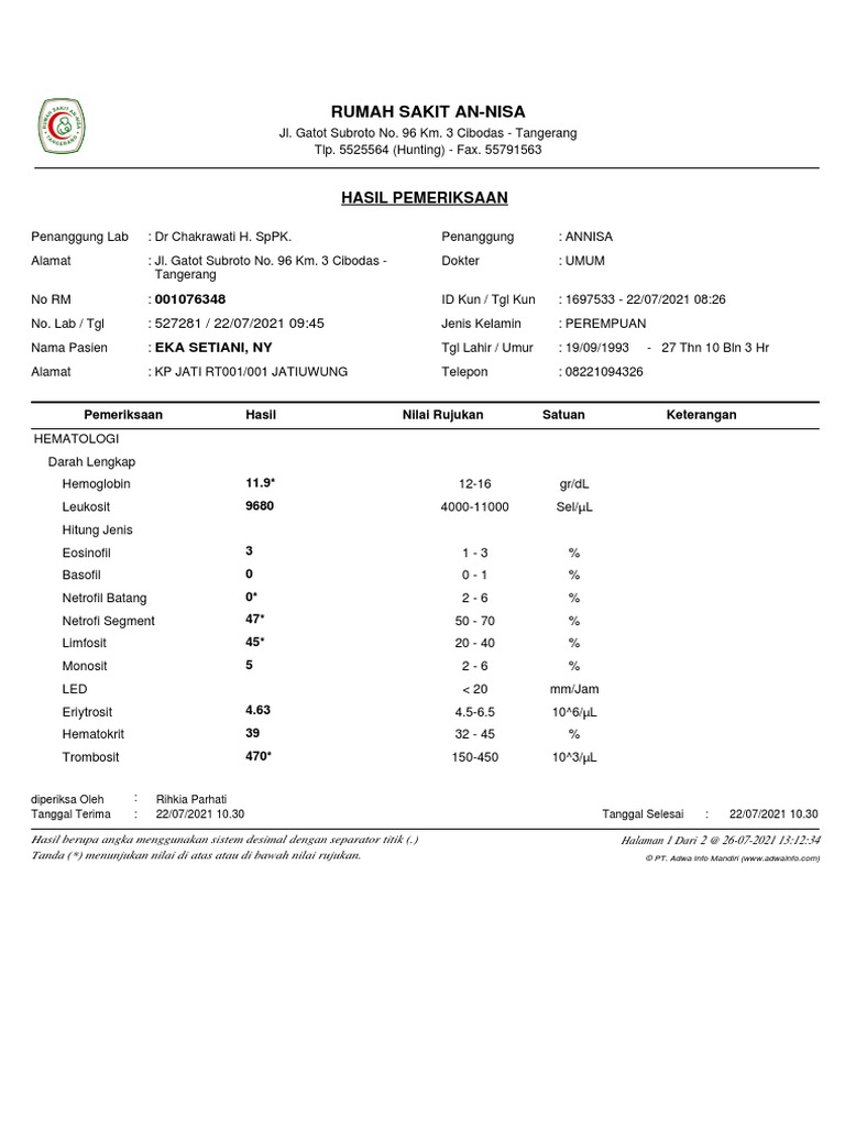 Hasil Laboratorium ID | PDF