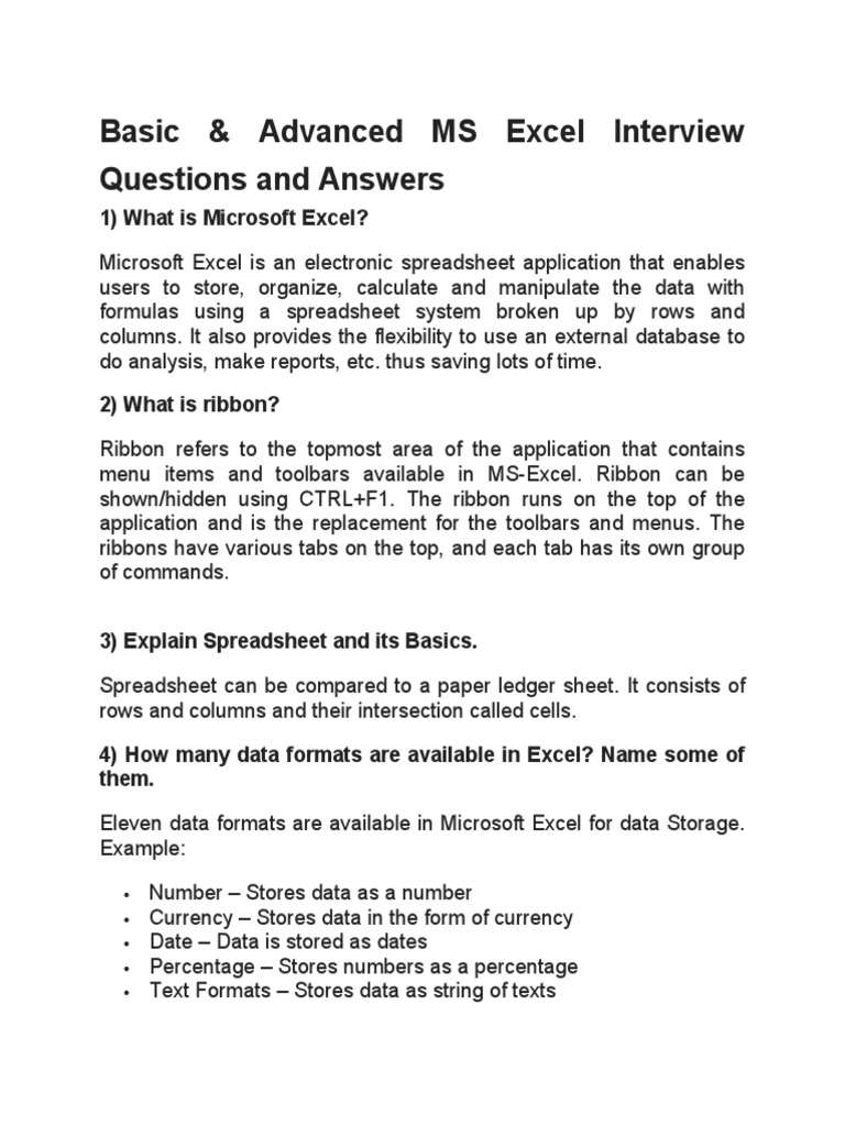 MS EXCEL Basic Questions and Answers | PDF | Microsoft Excel | Spreadsheet