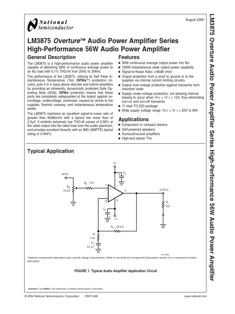 LM3875 Overture Audio Power Amplifier Series HighPerformance 56W Audio