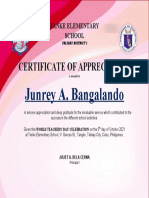 Certificate of Appreciation: Junrey A. Bangalando