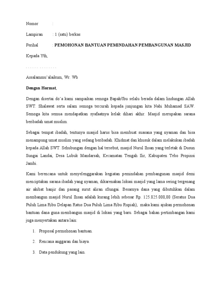 Proposal Pembangunan Masjid Nurul Ihsan | PDF | Perjalanan | Memasak ...