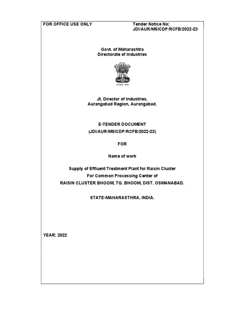 E-Tender for Effluent Treatment Plant | PDF | Legal Tender | Sewage ...