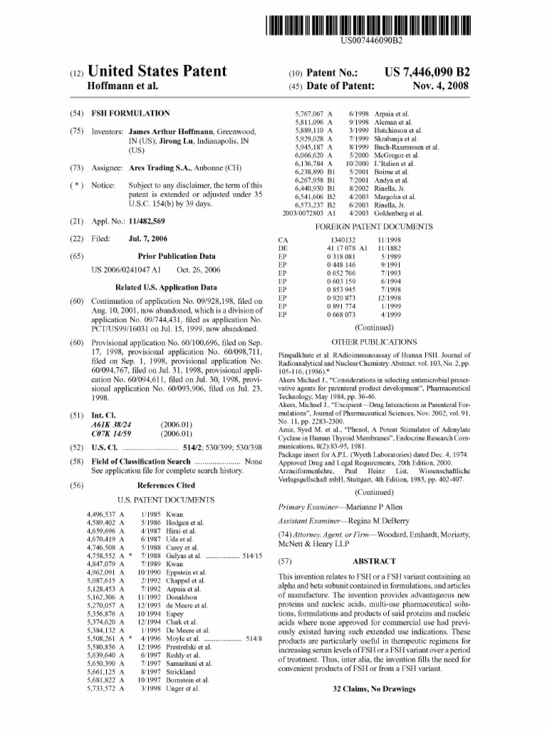 FSH Formulation Patent Overview | PDF | Gonadotropin | Luteinizing Hormone