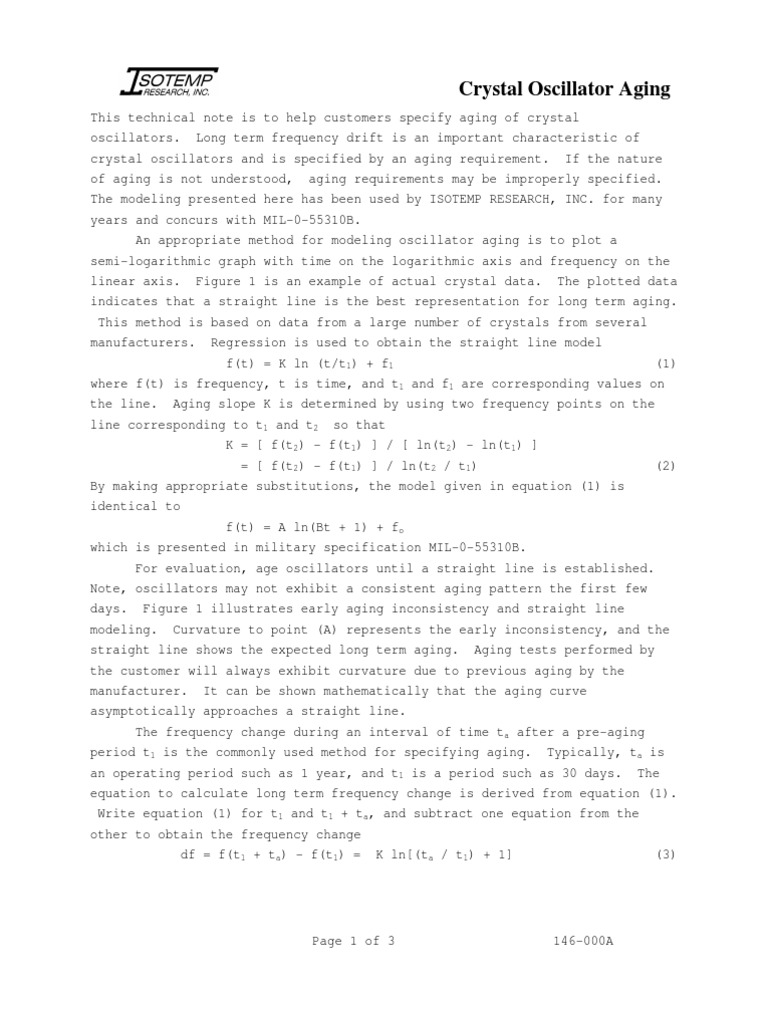 Crystal Oscillator Aging Line (Geometry) Equations