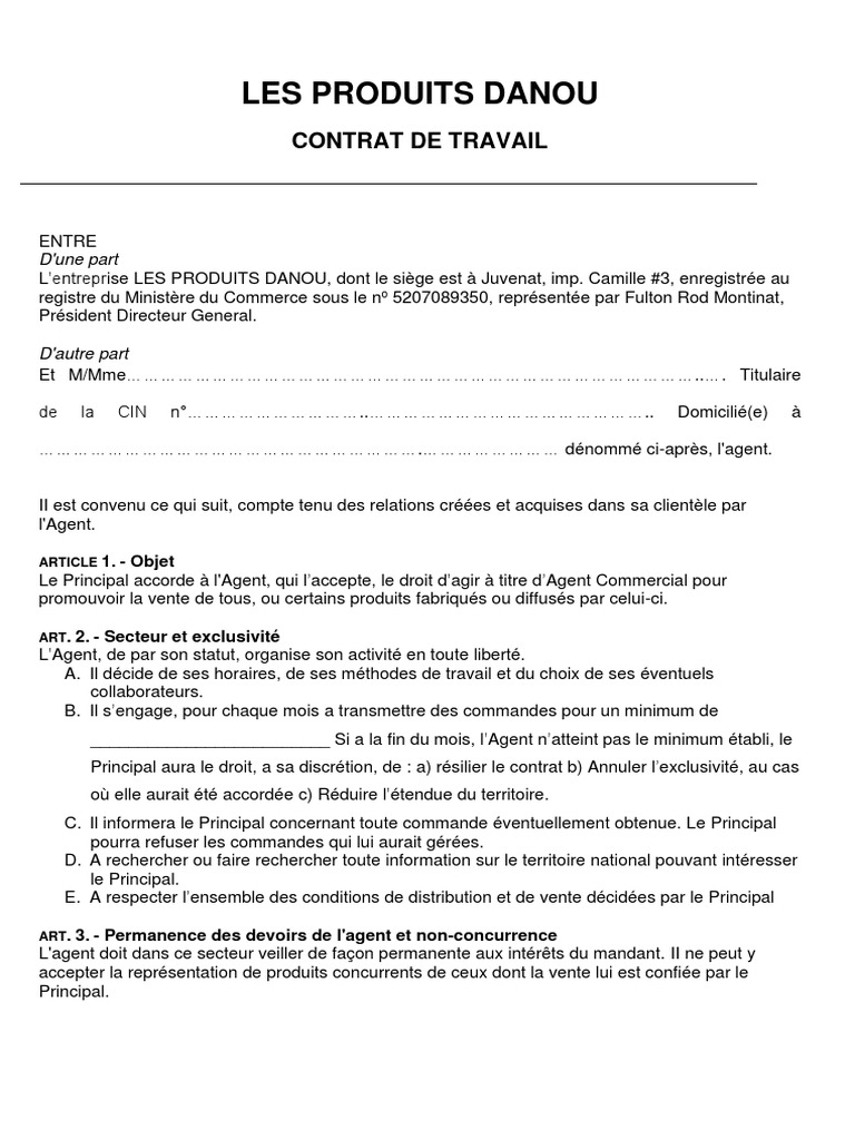 Contrat d'Agent Commercial Danou | PDF | Affaires | Finance et gestion ...