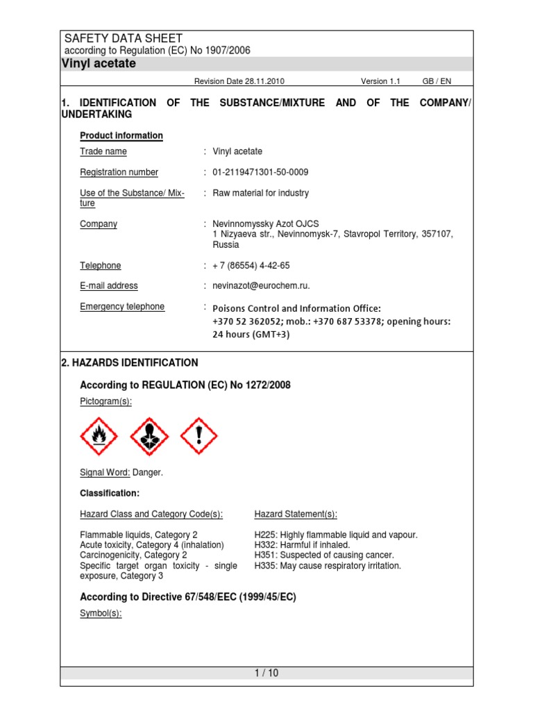 Vinyl Acetate Safety Data Sheet PDF Toxicity Polyvinyl Chloride