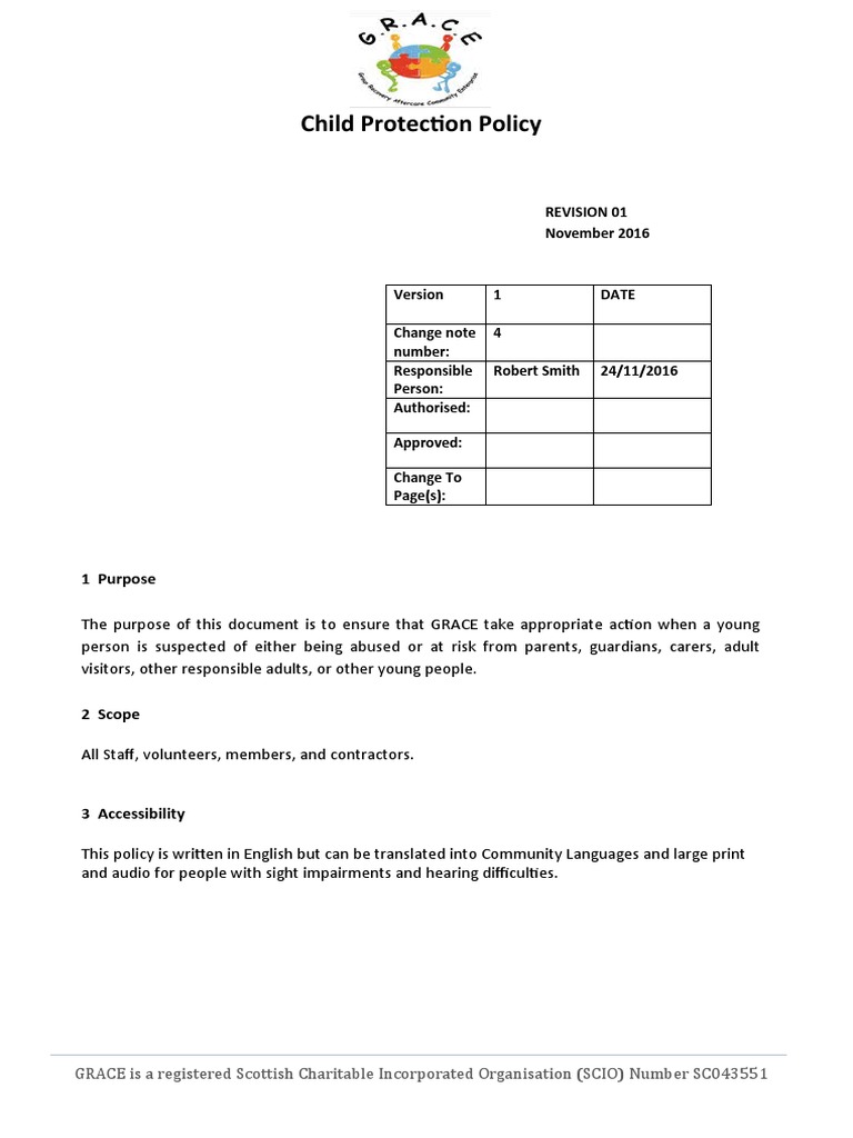 GRACE Child Protection Policy Overview | PDF | Child Abuse | Child ...