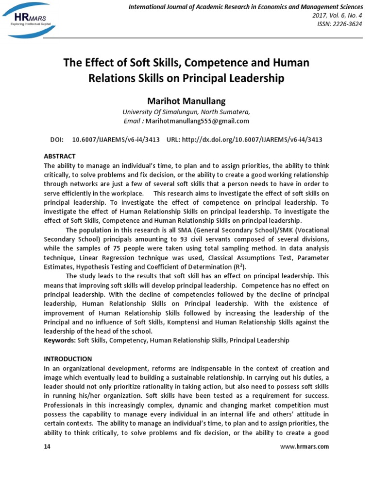 Impact of Soft Skills on Principal Leadership | PDF | Multicollinearity ...