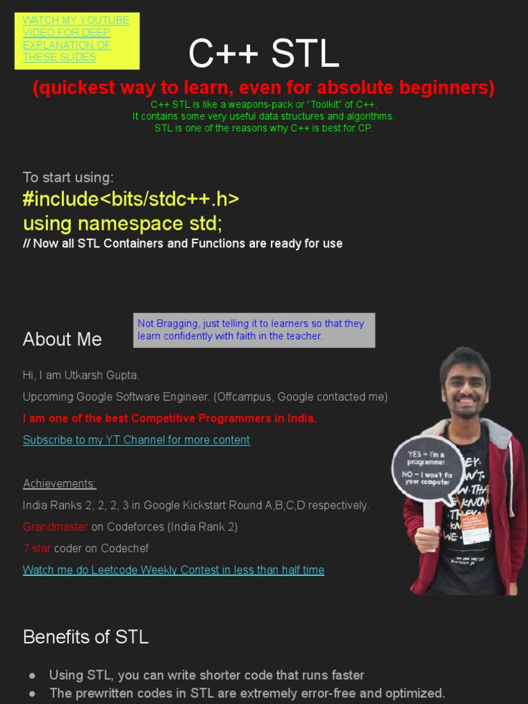 C++ STL (Quickest Way To Learn, Even For Absolute Beginners) | PDF ...