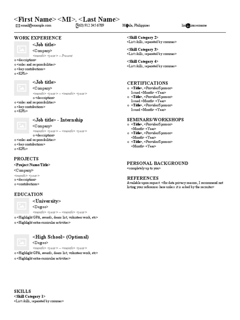 Professional Resume Template Guide | PDF | Internship | Vocational ...