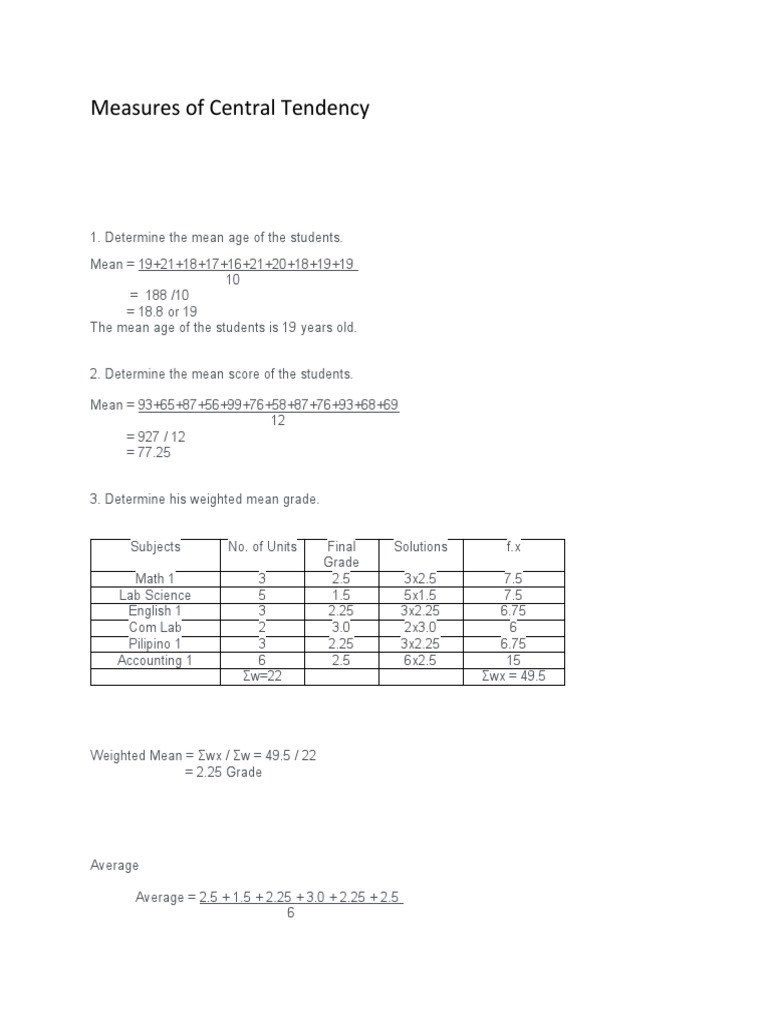 Examples of Mean, Median and Mode | PDF | Mean | Mode (Statistics)