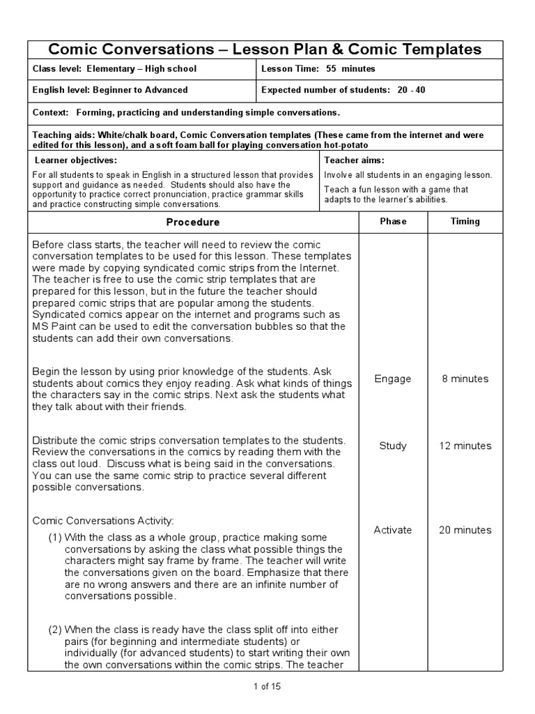Comic Conversations Lesson Plan | PDF | Lesson Plan | Teachers