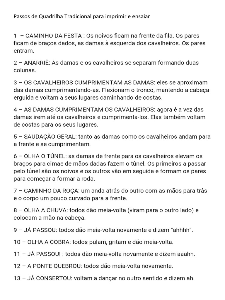 Passos de Quadrilha Tradicional para Imprimir | PDF