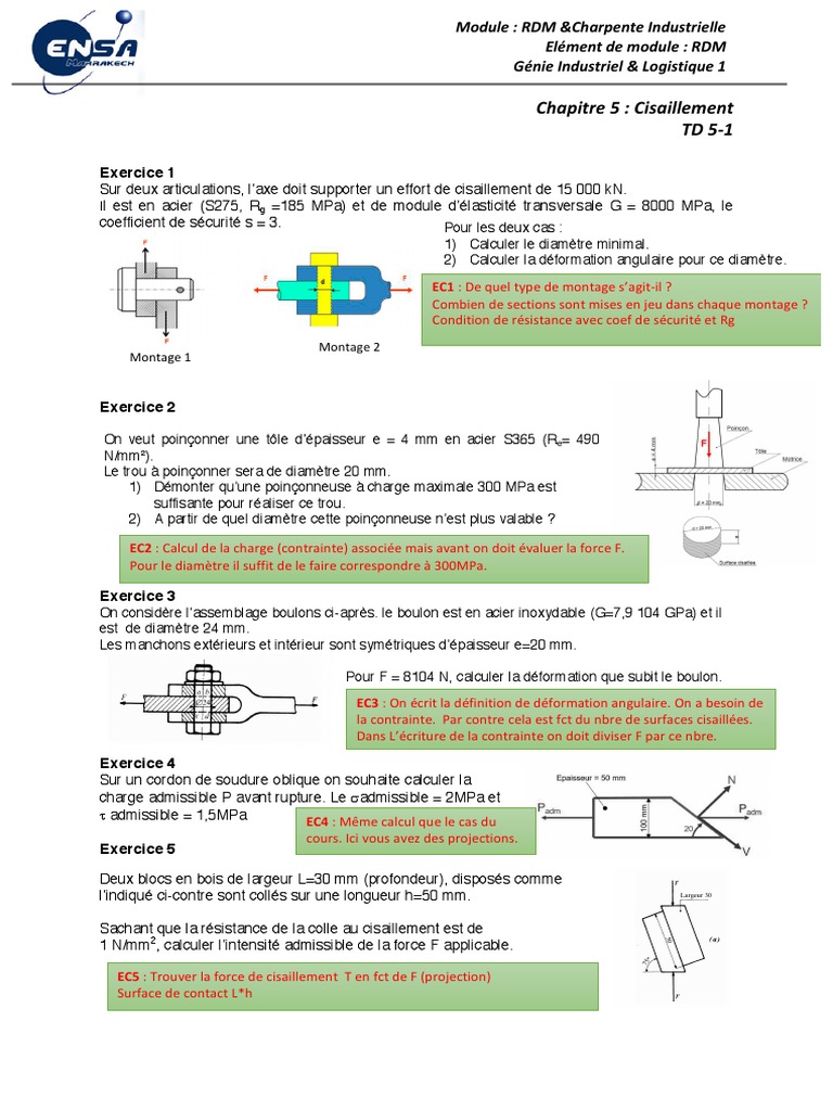 Calculs de Cisaillement en RDM | PDF | Contrainte de cisaillement ...